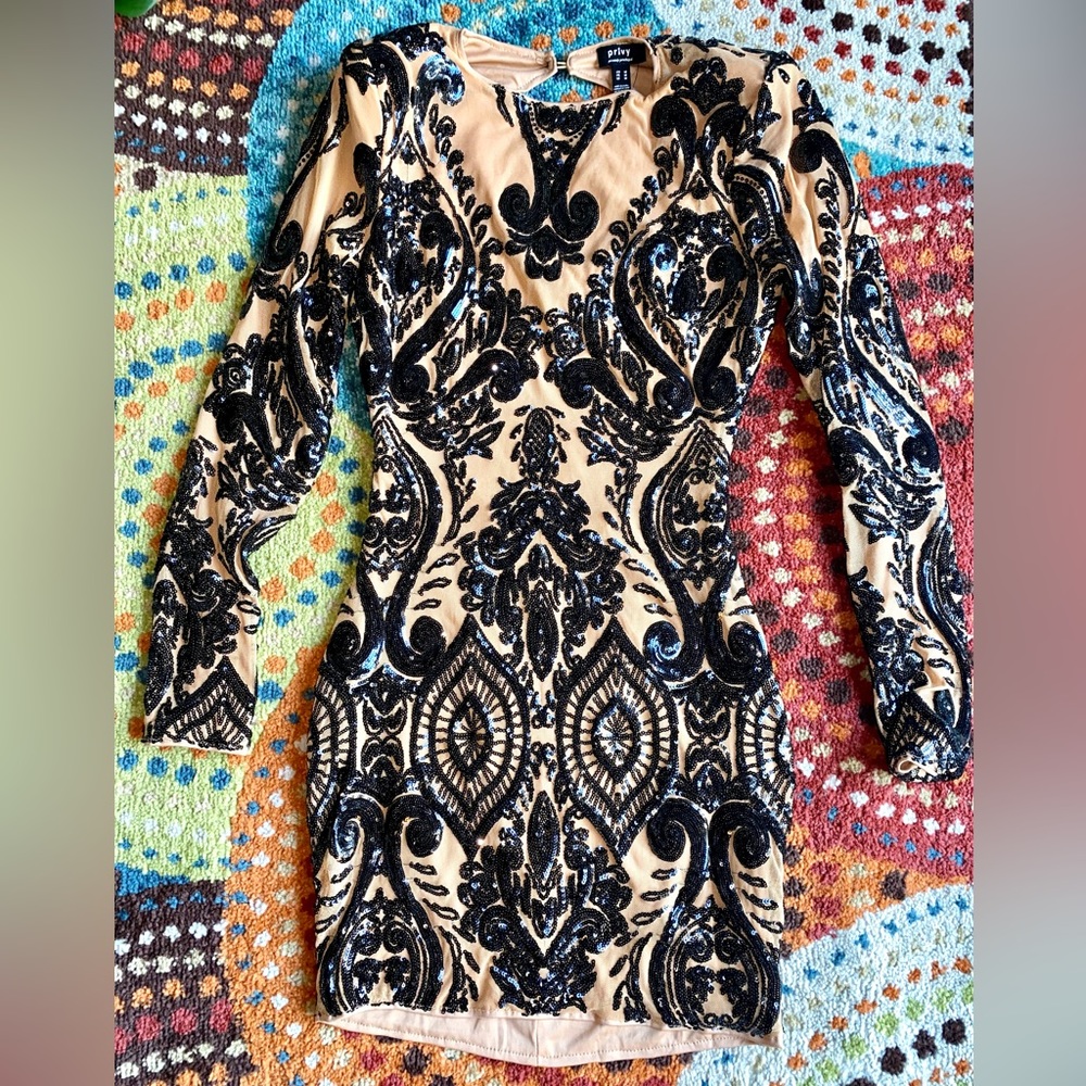 Privy Nude & Black Sequin Dress